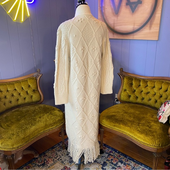 ❌SOLD🏷️Le Superbe Bohemian Knit Duster Sweater Cardigan Coat in Cream Size Small - Picture 6 of 11